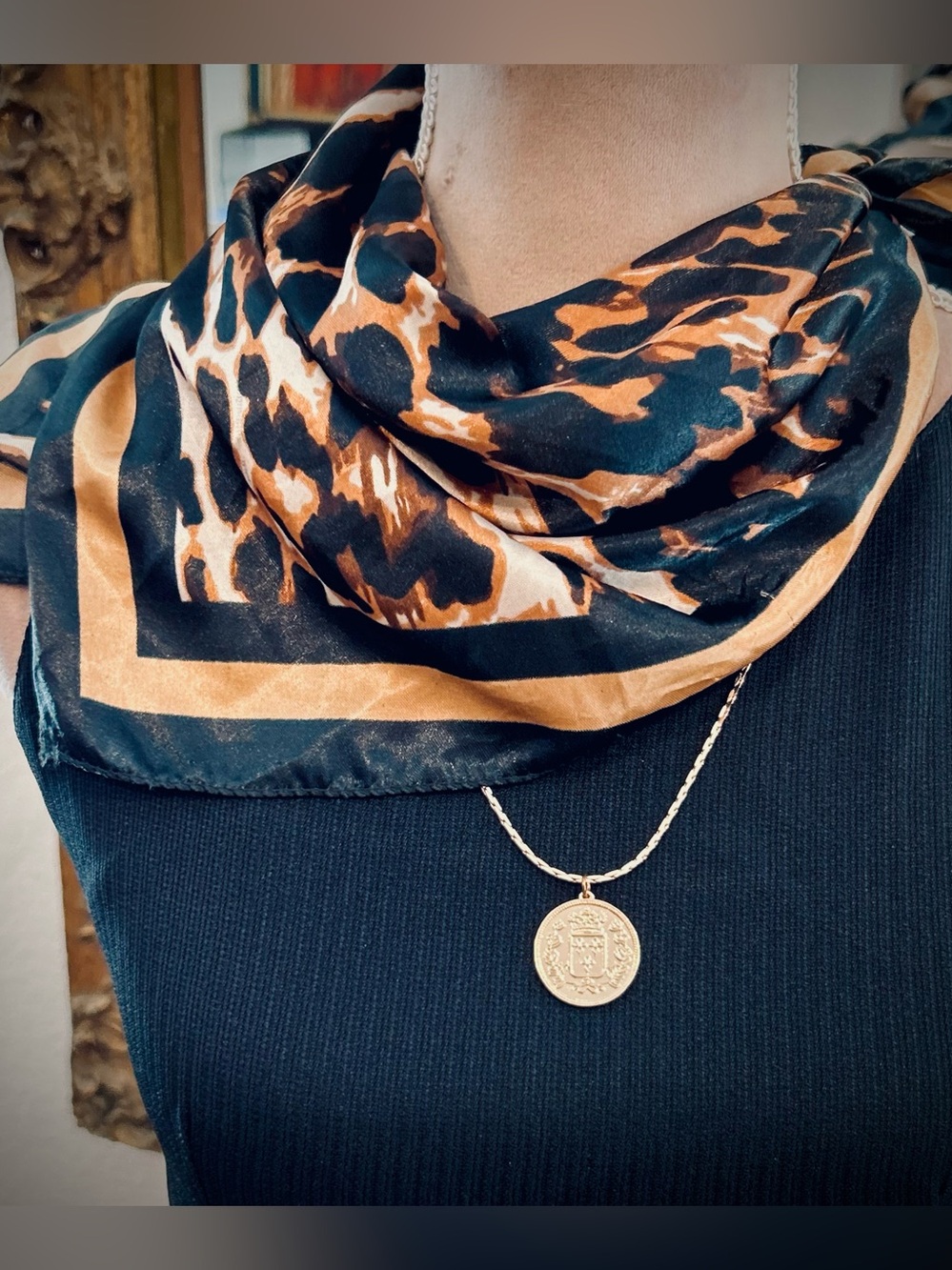 Vintage Leopard Print Border Scarf - Unbranded Safari 19x19